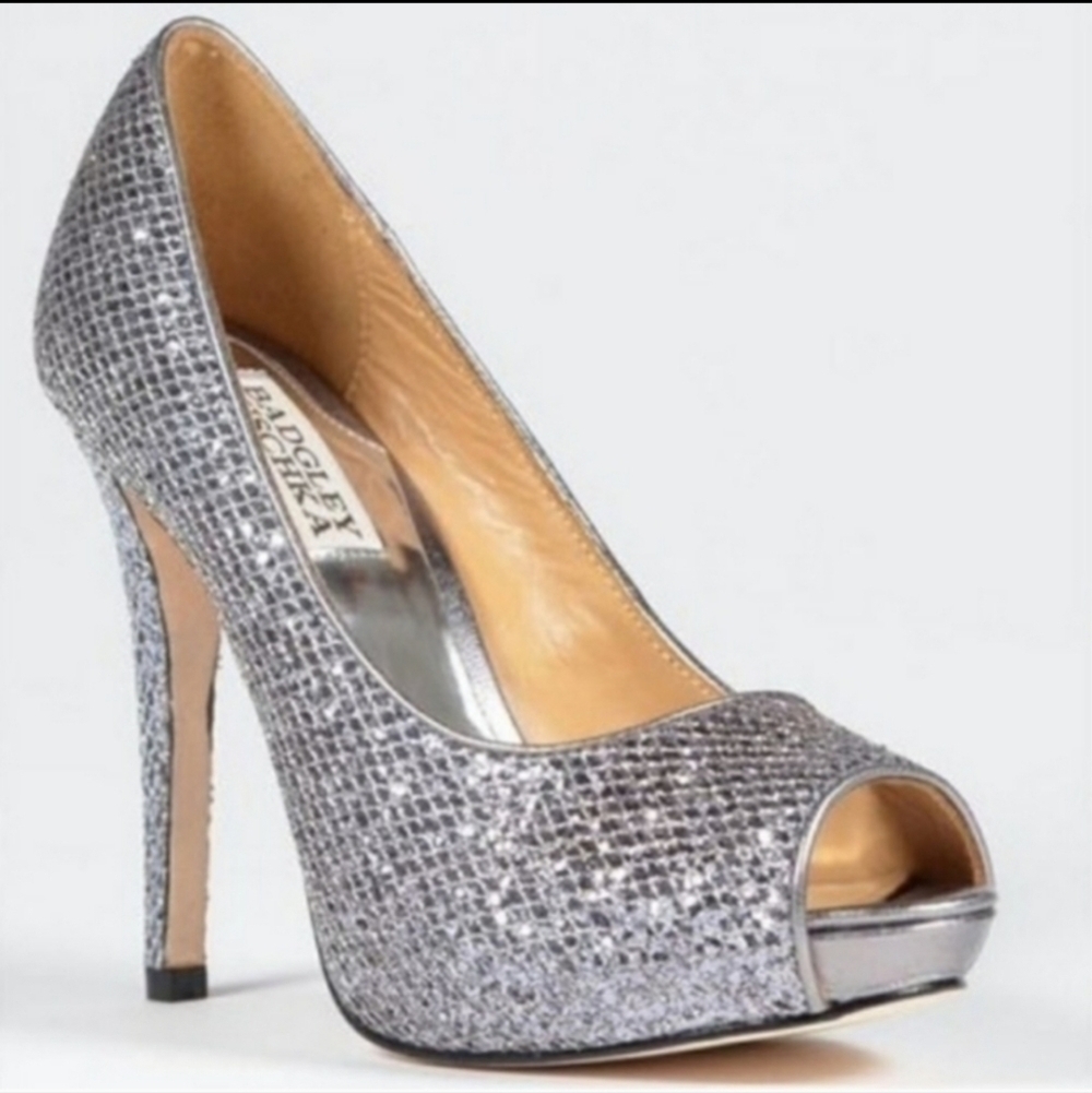 Badgley Mischka Womens Sparkly Glitter High Heels Open Toe shoes sz 7M